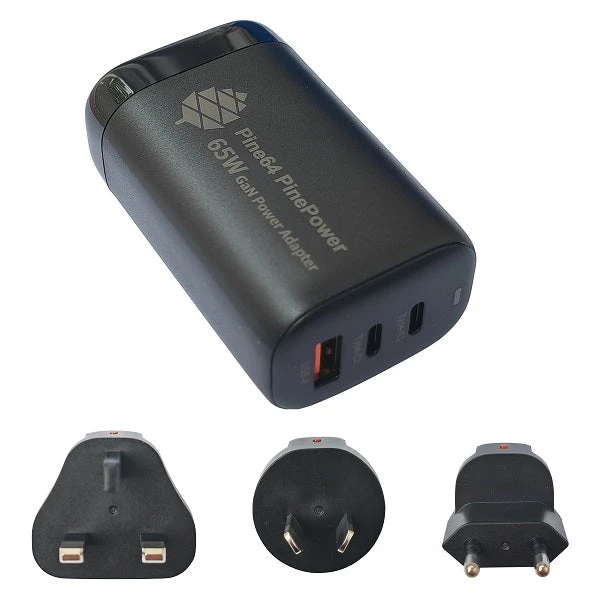 PinePower – 65W GaN 2C1A Charger With International Plugs 1 PinePower – 65W GaN 2C1A Charger With International Plugs