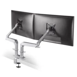 Dual EVO® Articulating Dual Monitor Arm -TechCore Sales Store evo d dual monitor arm metallic gray rear isometric view