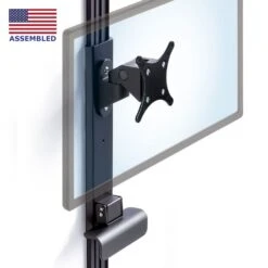 LeverLift Height Adjustable Articulating Monitor Mount -TechCore Sales Store leverlift articulating monitor slider black isometric view with flag