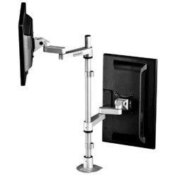 LS9137D Adjustable Dual Monitor Stand 30 LS9137D Adjustable Dual Monitor Stand -TechCore Sales Store ls9137d dual monitor stand opposite facing screens set to landscape and portrait at two heights gray