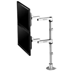 LS9137D Adjustable Dual Monitor Stand 27 LS9137D Adjustable Dual Monitor Stand -TechCore Sales Store ls9137d dual monitor stand side view triple articulating arms extended with screens stacked vertically gray
