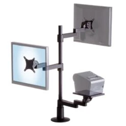 POS9137T Triple Mount PoS Mounting Solution -TechCore Sales Store pos9137t point of purchase mount black arms extended isometric front view