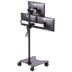 MCART-EZ12 Heavy-Duty Compact Triple Monitor Cart -TechCore Sales Store rolling monitor cart 12 rear iso view black