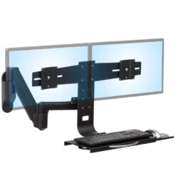 TRP2718D Data Entry Station: Dual Monitor Keyboard Arm -TechCore Sales Store trp2718d premium dual monitor arm keyboard tray system black wall mount lowered 2020