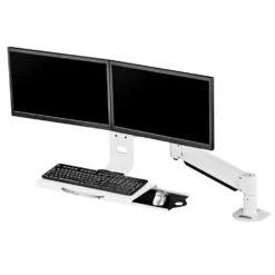 TRP2718D Data Entry Station: Dual Monitor Keyboard Arm -TechCore Sales Store trp2718d premium dual monitor arm keyboard tray system desk back white