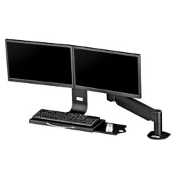 TRP2718D Data Entry Station: Dual Monitor Keyboard Arm -TechCore Sales Store trp2718d premium dual monitor arm keyboard tray system desk front black