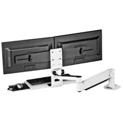 TRP2718D Data Entry Station: Dual Monitor Keyboard Arm -TechCore Sales Store trp2718d premium dual monitor arm keyboard tray system desk front white