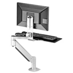 TRS2718 Monitor Arm And Keyboard Tray -TechCore Sales Store trs2718 monitor arm keyboard tray system side metallic gray raised back view