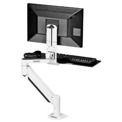TRS2718 Monitor Arm And Keyboard Tray -TechCore Sales Store trs2718 monitor arm keyboard tray system side white raised back view
