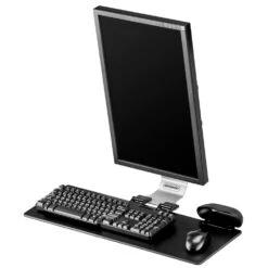 TRS91 Monitor Wall Mount With Keyboard Tray -TechCore Sales Store trs91 low profile wall mount monitor keyboard forward tilt portrait metallic gray
