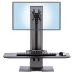 Motorized Height Adjustable Sit-Stand Workstation -TechCore Sales Store winston e single monitor height adjustment front view gif