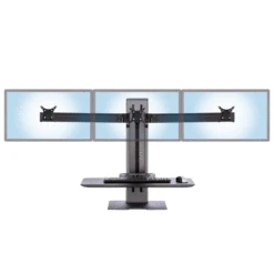 Triple Monitor Powered Sit-Stand Workstation 17 Triple Monitor Powered Sit-Stand Workstation -TechCore Sales Store winston e triple monitor height adjustment front view gif